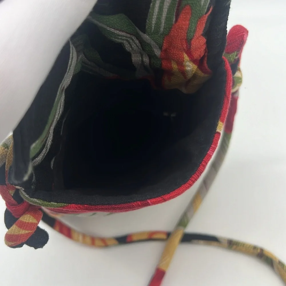 Unbranded Tropical Floral Motif Fabric Crossbody Red Black Multi.